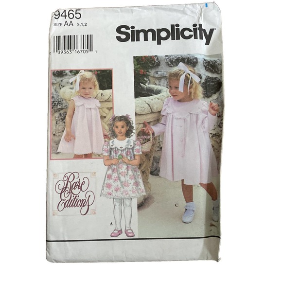 UNCUT Simplicity 9465 Size AA (1/2, 1, 2) Dress sewing pattern. Rare Editions - Picture 2 of 3